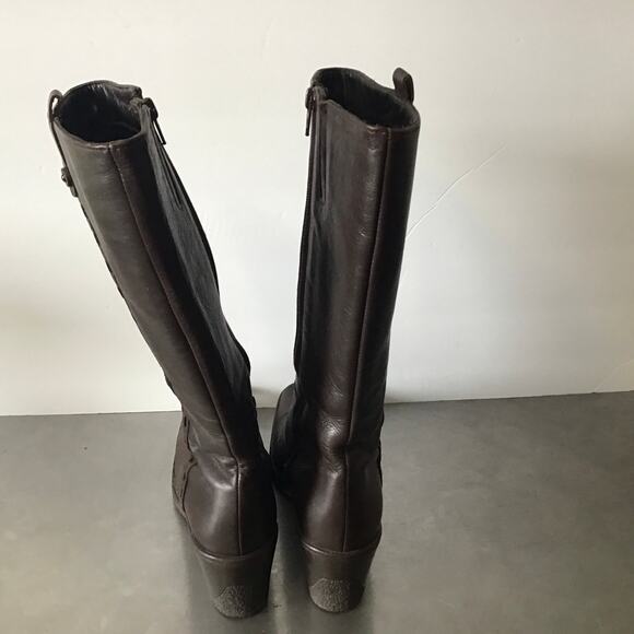 Aquatalia Brown Leather Boots Wedge Heel Boho Classic 8.5 - Picture 7 of 12